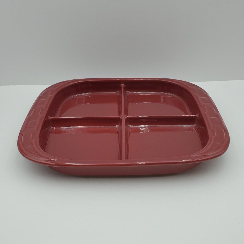 Longaberger Woven Traditions Paprika Divided Serving Dish 4 Part Appetizer Plate